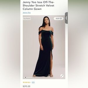 Emerald size 6 Jenny Yoo Issa Off-The-Shoulder Stretch Velvet Column Gown